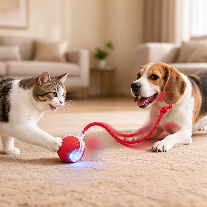 Smart Interactive USB-Rechargeable Rolling Cat Toy Ball - Light-Up, Adjustable Quiet Mode, Durable and Non-Toxic with Replaceable Wavy-Texture Shell, 8-Color Indoor Hunting Toy with Bird Sound Automation