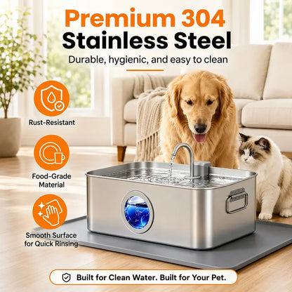 Sohochic 12L 304 Stainless Steel Automatic Pet Water Fountain for Dogs and Cats, High-Capacity Dispenser with LED Indicator, Silent Pump, Multi-Pet Drinking Tray, Includes Filter Set