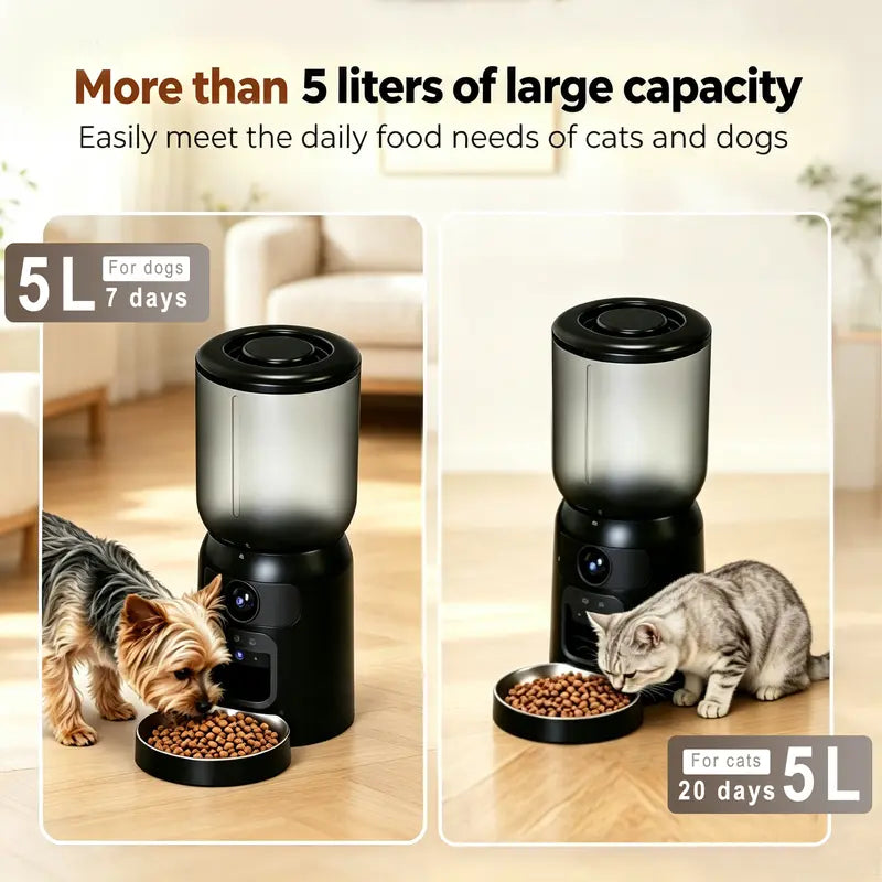 Taleboss Smart Automatic Cat Feeder with HD Camera, 5L Capacity, Laser Toy, App Control, Night Vision, Dual Band Wi-Fi, and Two-Way Audio