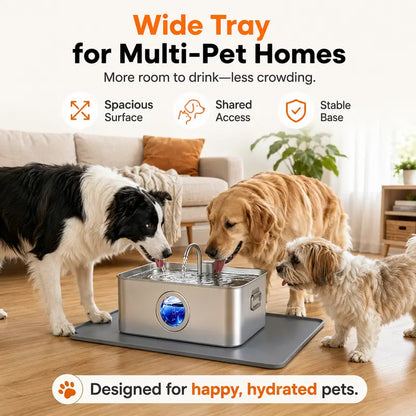 Sohochic 12L 304 Stainless Steel Automatic Pet Water Fountain for Dogs and Cats, High-Capacity Dispenser with LED Indicator, Silent Pump, Multi-Pet Drinking Tray, Includes Filter Set