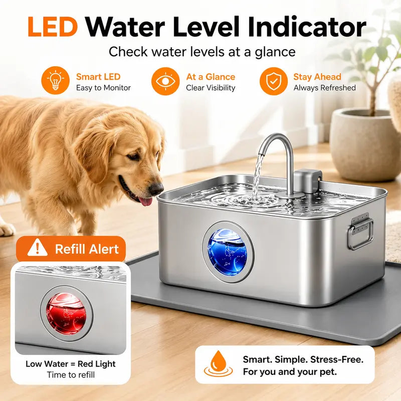 Sohochic 12L 304 Stainless Steel Automatic Pet Water Fountain for Dogs and Cats, High-Capacity Dispenser with LED Indicator, Silent Pump, Multi-Pet Drinking Tray, Includes Filter Set