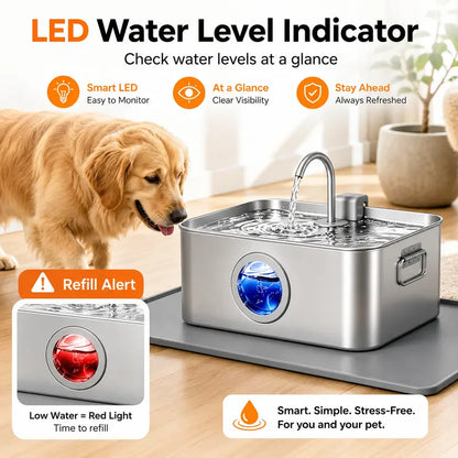 Sohochic 12L 304 Stainless Steel Automatic Pet Water Fountain for Dogs and Cats, High-Capacity Dispenser with LED Indicator, Silent Pump, Multi-Pet Drinking Tray, Includes Filter Set