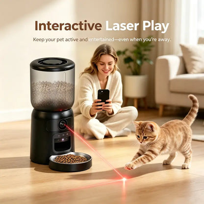 Taleboss Smart Automatic Cat Feeder with HD Camera, 5L Capacity, Laser Toy, App Control, Night Vision, Dual Band Wi-Fi, and Two-Way Audio