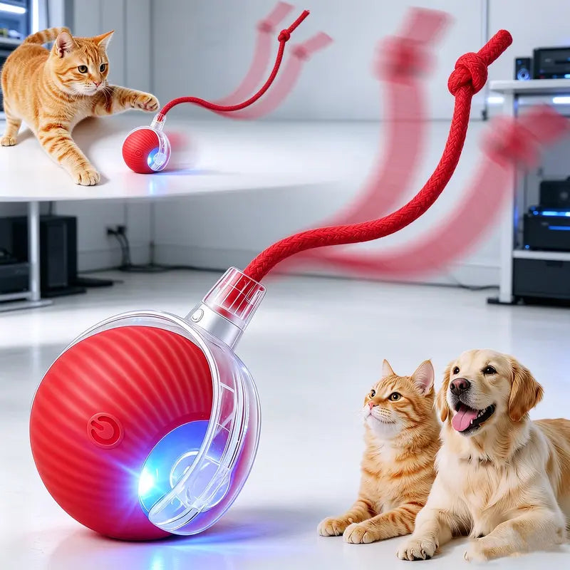Smart Interactive USB-Rechargeable Rolling Cat Toy Ball - Light-Up, Adjustable Quiet Mode, Durable and Non-Toxic with Replaceable Wavy-Texture Shell, 8-Color Indoor Hunting Toy with Bird Sound Automation