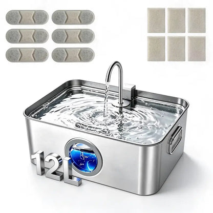 Sohochic 12L 304 Stainless Steel Automatic Pet Water Fountain for Dogs and Cats, High-Capacity Dispenser with LED Indicator, Silent Pump, Multi-Pet Drinking Tray, Includes Filter Set