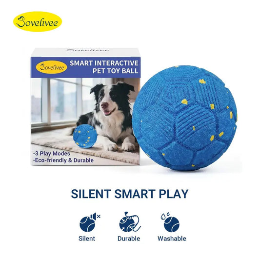 Sovelivee Interactive Plaid Dog Ball - Motion-Activated Automatic Chew Toy, USB Rechargeable, Silent Mode, Durable Design for Indoor Exercise and Boredom Relief
