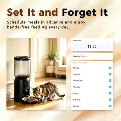 Taleboss Smart Automatic Cat Feeder with HD Camera, 5L Capacity, Laser Toy, App Control, Night Vision, Dual Band Wi-Fi, and Two-Way Audio