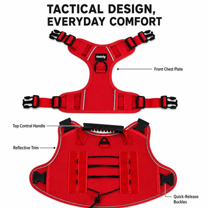HELETY Tactical Dog Harness Set - Adjustable No-Pull Reflective Mesh & Polyester, Control Handle, Plush Corduroy Leash, Portable Water Bottle, Leather Bow Tie Collars for Small to Large Dogs, Escape-Proof Cat Safety Breakaway Design