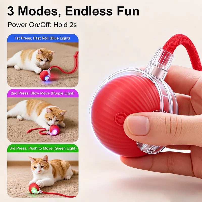 Smart Interactive USB-Rechargeable Rolling Cat Toy Ball - Light-Up, Adjustable Quiet Mode, Durable and Non-Toxic with Replaceable Wavy-Texture Shell, 8-Color Indoor Hunting Toy with Bird Sound Automation