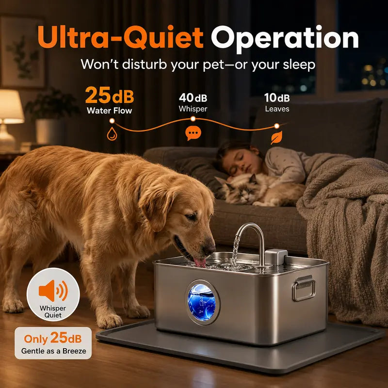 Sohochic 12L 304 Stainless Steel Automatic Pet Water Fountain for Dogs and Cats, High-Capacity Dispenser with LED Indicator, Silent Pump, Multi-Pet Drinking Tray, Includes Filter Set