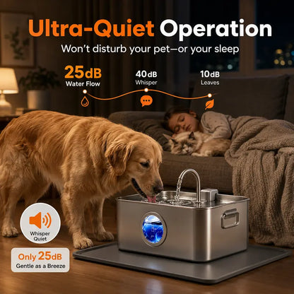 Sohochic 12L 304 Stainless Steel Automatic Pet Water Fountain for Dogs and Cats, High-Capacity Dispenser with LED Indicator, Silent Pump, Multi-Pet Drinking Tray, Includes Filter Set
