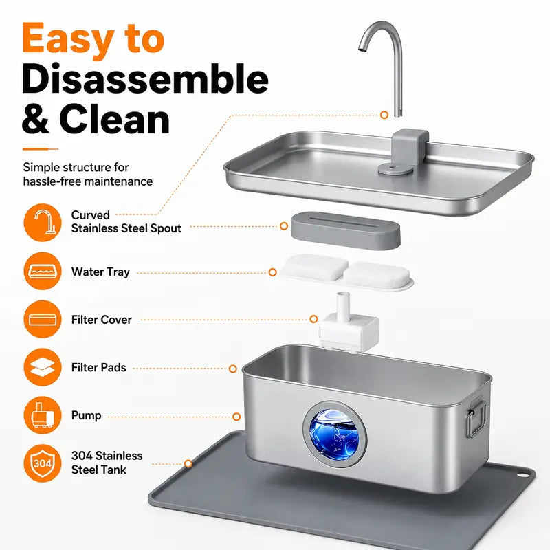 Sohochic 12L 304 Stainless Steel Automatic Pet Water Fountain for Dogs and Cats, High-Capacity Dispenser with LED Indicator, Silent Pump, Multi-Pet Drinking Tray, Includes Filter Set